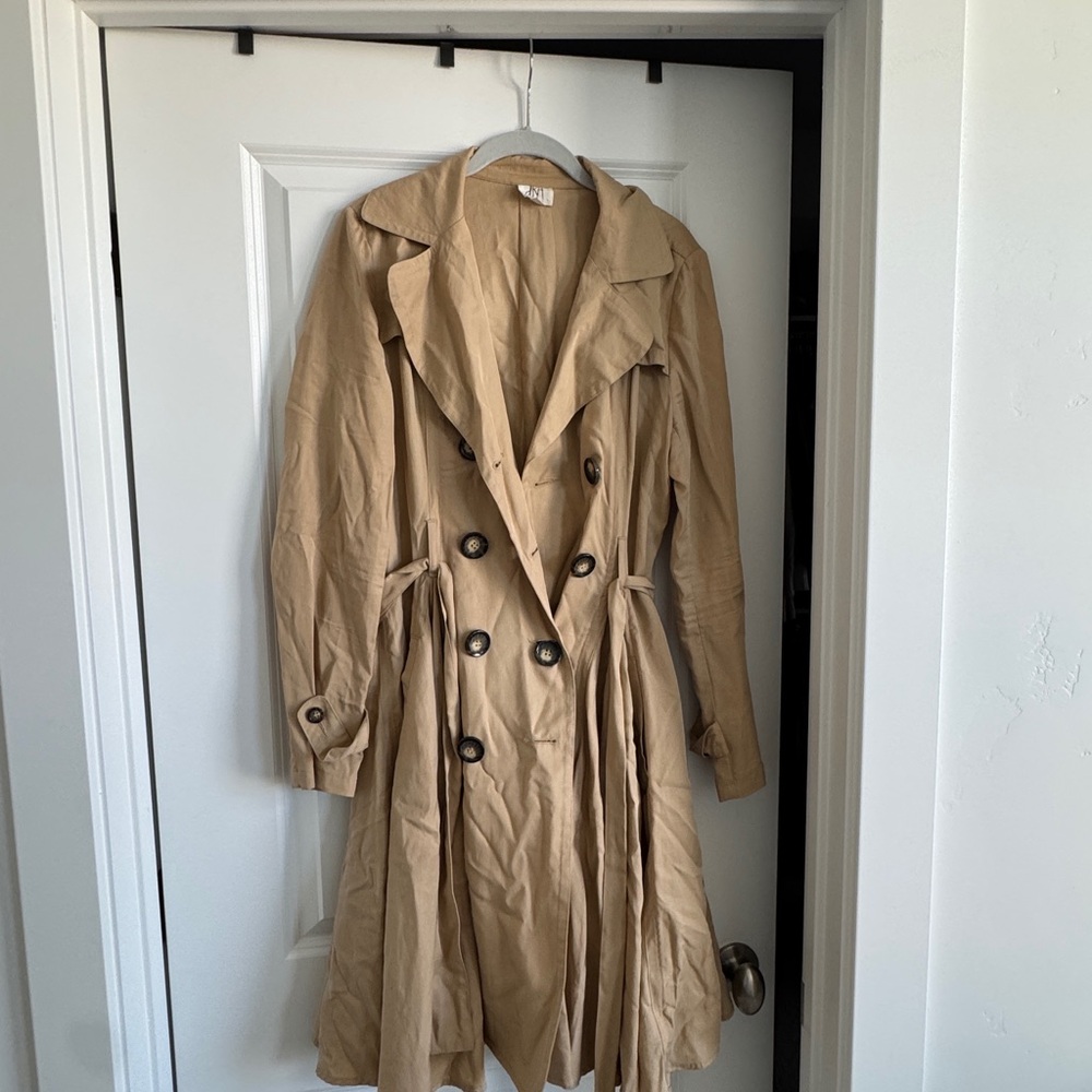 Pleated Anthropologie Tan Trench Coat